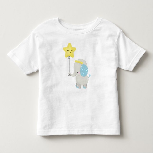 Camiseta Elefante Bonito, Elefante Com Balão, Coroa, Estrel (Frente)