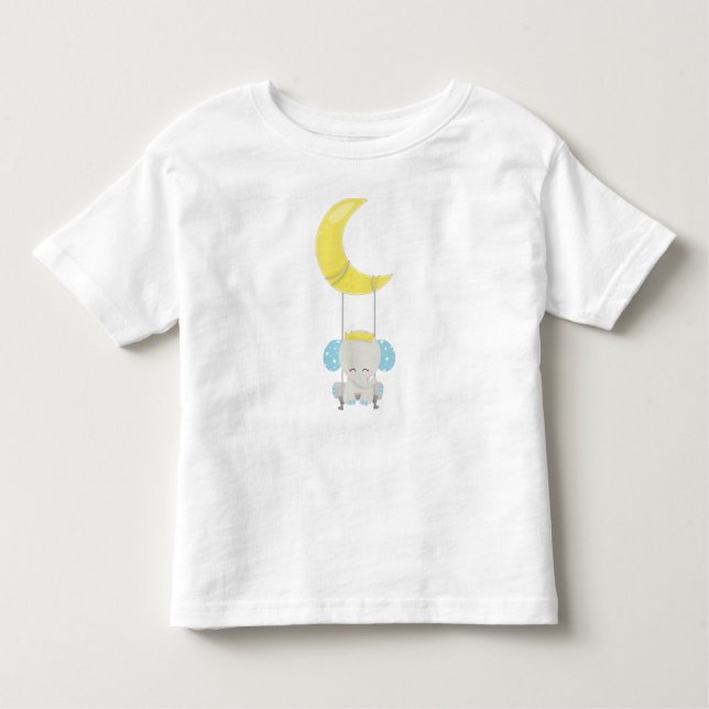 Camiseta Elefante Bonito, Elefante Em Um Swing, Coroa, Lua (Frente)