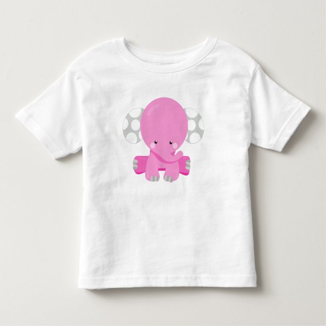 Camiseta Elefante Bonito, Pequeno Elefante, Elefante Rosa (Frente)