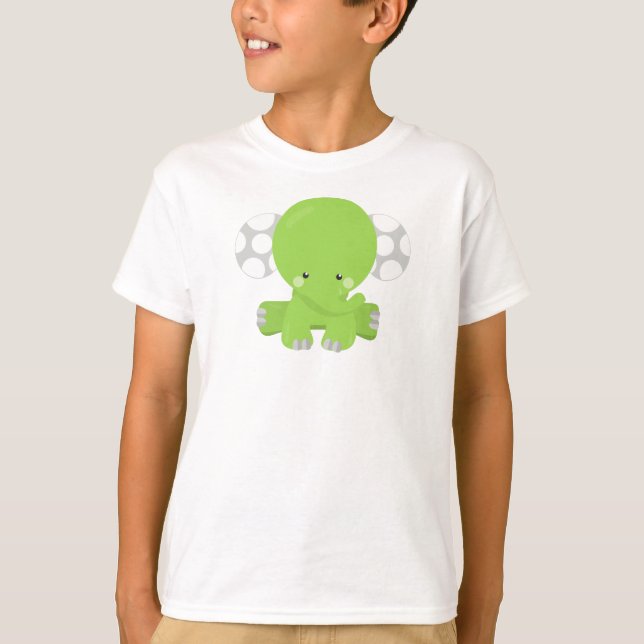 Camiseta Elefante Bonito, Pequeno Elefante, Elefante Verde (Frente)