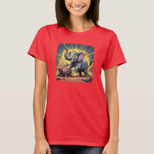 Camiseta Elefante Brincalhão Empurrando uma Pedra – Animaçõ