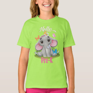 Camiseta Elefante Butterfly Pré-K 1rua dia de volta à escol