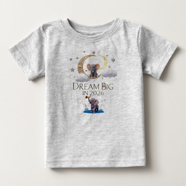 Camiseta Elefante Caprichoso Lua "Sonhe Grande 2026" Bebê F (Frente)