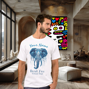 Camiseta Elefante Cibernético Azul – Nome Personalizado Lib