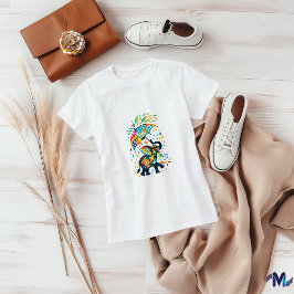 Camiseta Elefante Colorido com Arte de Guarda-Chuva