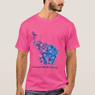 Camiseta Elefante Com Awarenes Da Artrite Reumatoide Flor