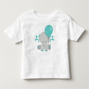 Camiseta Elefante Com Balão, Elefante Bonito - Cinza Azul