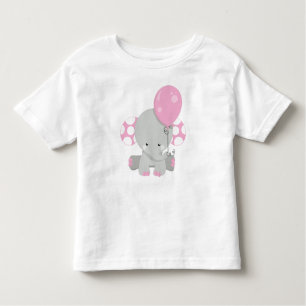 Camiseta Elefante Com Balão, Elefante Bonito - Cinza Rosa