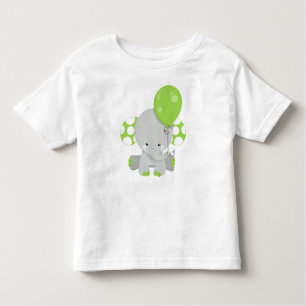 Camiseta Elefante Com Balão, Elefante Bonito - Cinza Verde