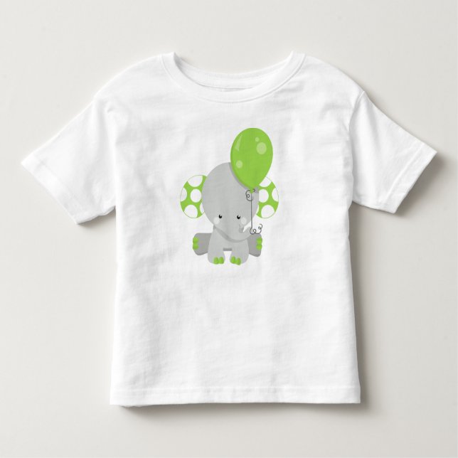 Camiseta Elefante Com Balão, Elefante Bonito - Cinza Verde (Frente)
