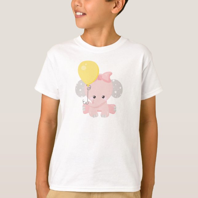 Camiseta Elefante Com Balão, Elefante Bonito, Coroa, Estrel (Frente)