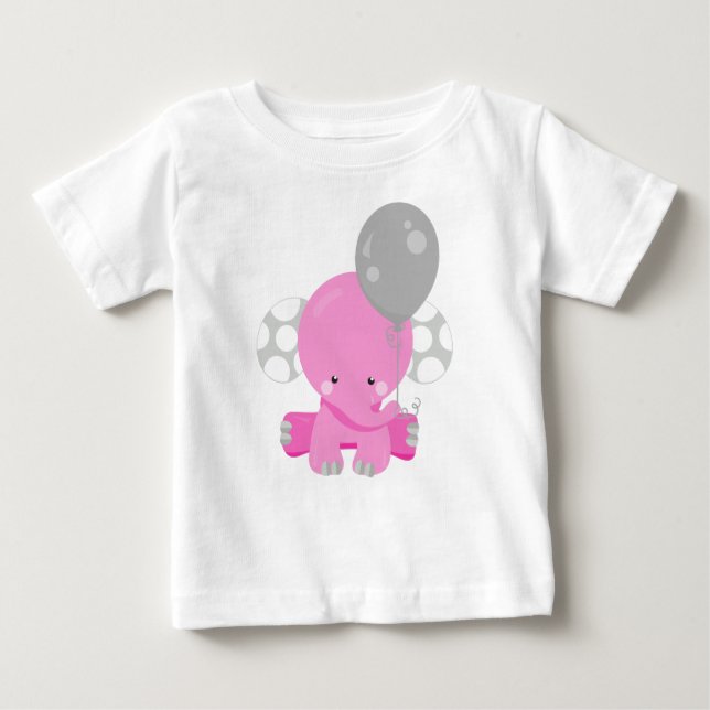 Camiseta Elefante Com Balão, Elefante Cor-De-Rosa, Animal G (Frente)