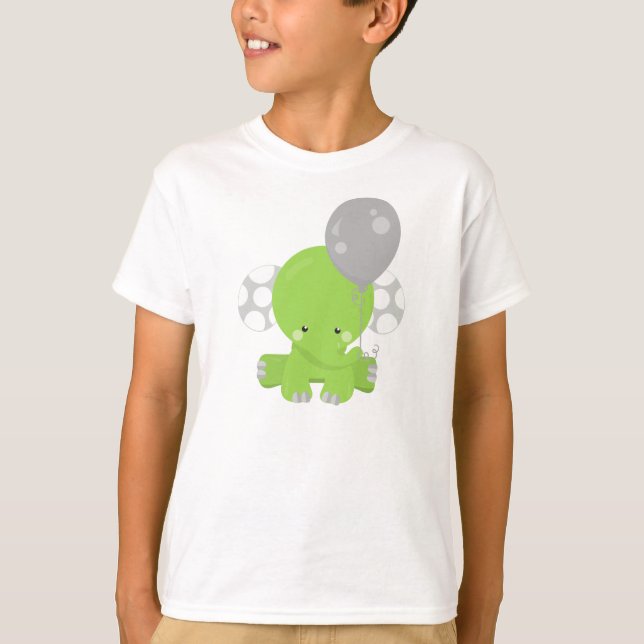 Camiseta Elefante Com Balão, Elefante Verde, Animal Bastant (Frente)