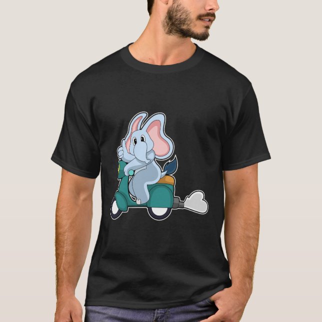 Camiseta Elefante como Biker com Patinete (Frente)