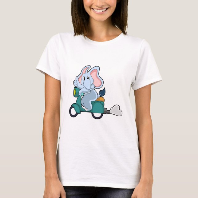 Camiseta Elefante como Biker com Patinete (Frente)
