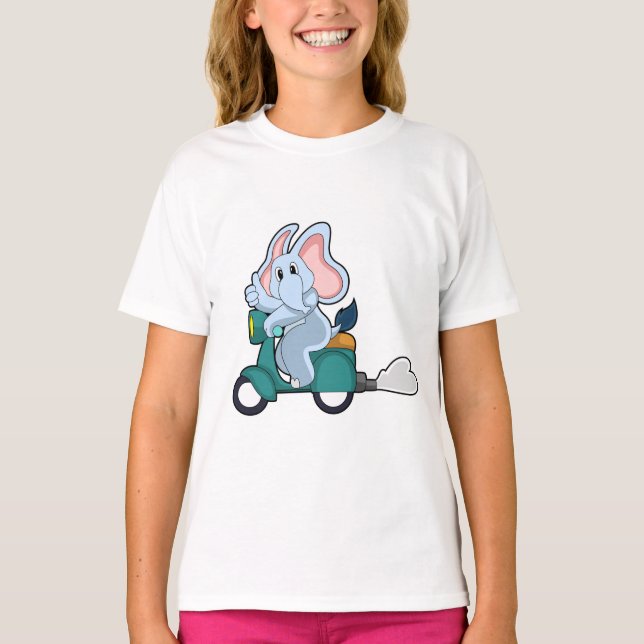 Camiseta Elefante como Biker com Patinete (Frente)