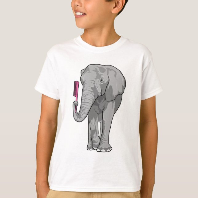 Camiseta Elefante como cabeleireiro com Comb (Frente)