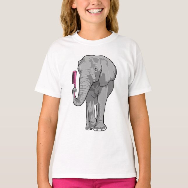 Camiseta Elefante como cabeleireiro com Comb (Frente)