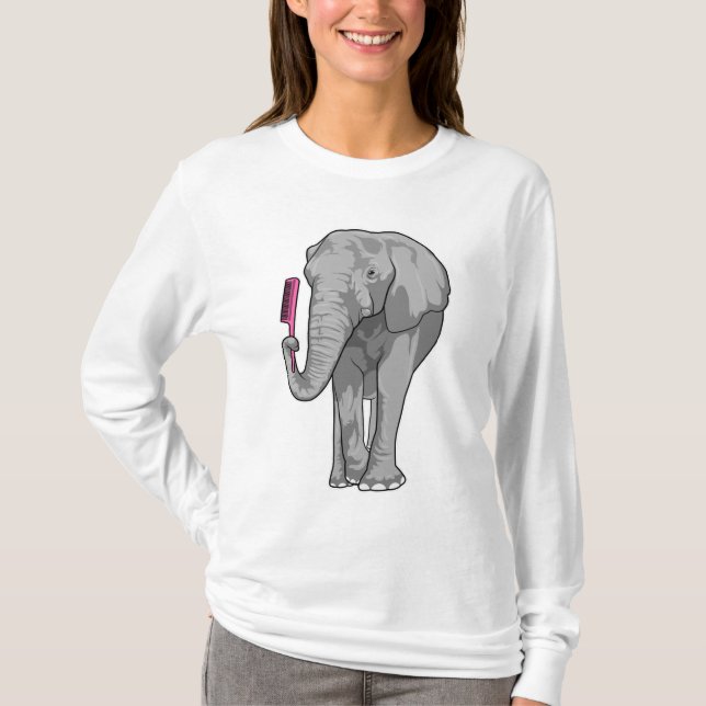 Camiseta Elefante como cabeleireiro com Comb (Frente)