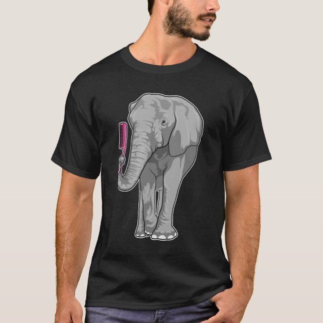 Camiseta Elefante como Cabeleireiro com Pente (Frente)