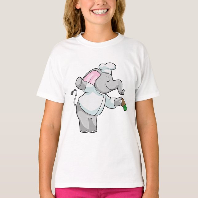 Camiseta Elefante como cozinheiro com agitador de sal (Frente)