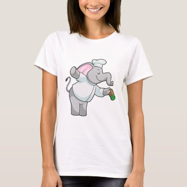 Camiseta Elefante como cozinheiro com agitador de sal (Frente)