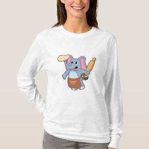 Camiseta Elefante como cozinheiro com Rolling pin & Dough