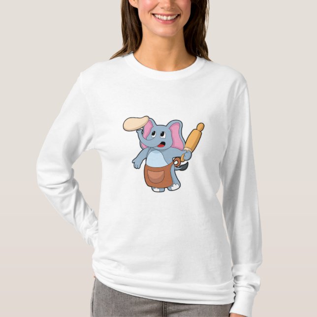 Camiseta Elefante como cozinheiro com Rolling pin & Dough (Frente)