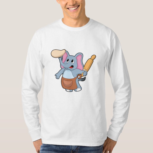 Camiseta Elefante como cozinheiro com Rolling pin & Dough (Frente)