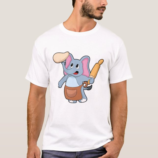Camiseta Elefante como cozinheiro com Rolling pin & Dough (Frente)