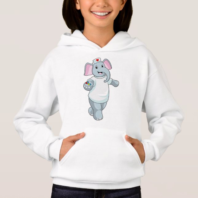 Camiseta Elefante como Enfermeira com Medicamento (Frente)