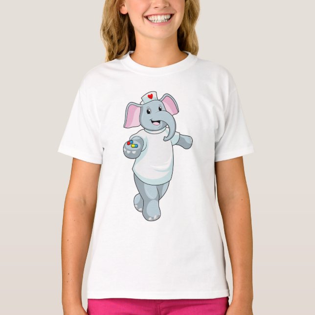 Camiseta Elefante como Enfermeira com Medicina (Frente)