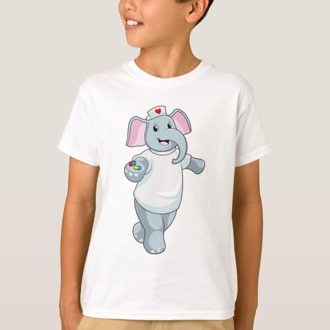 Camiseta Elefante como Enfermeira com Medicina (Frente)