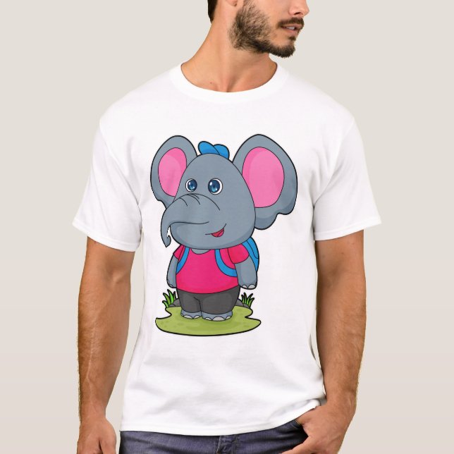 Camiseta Elefante como Hiker com mochila (Frente)