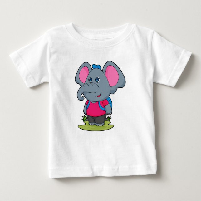 Camiseta Elefante como Hiker com mochila (Frente)
