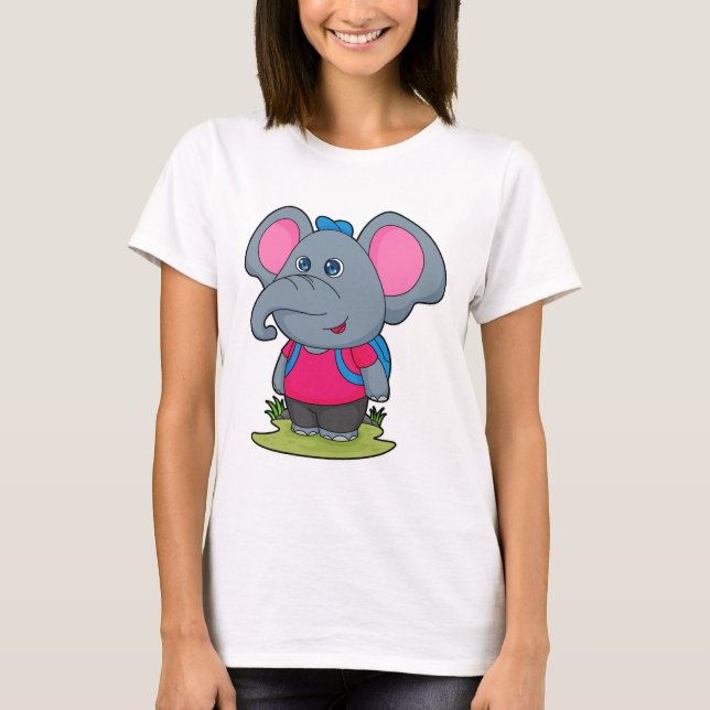 Camiseta Elefante como Hiker com mochila (Frente)