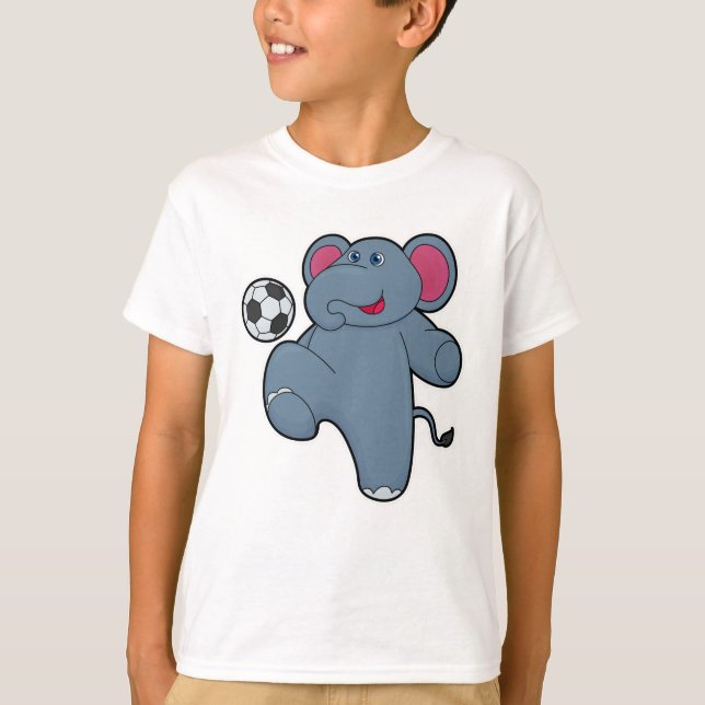 Camiseta Elefante como jogador de futebol com bola de futeb (Frente)