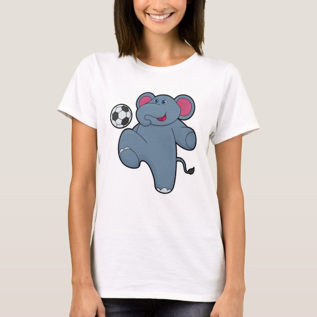 Camiseta Elefante como jogador de futebol com bola de futeb (Frente)
