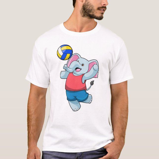 Camiseta Elefante como jogador de volei com volei (Frente)