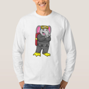 Camiseta Elefante como mergulhador com óculos de mergulho