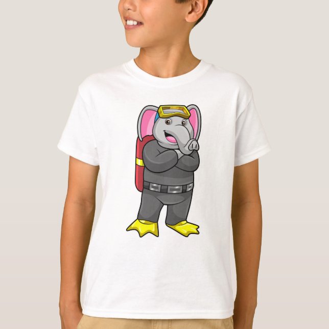 Camiseta Elefante como mergulhador com óculos de mergulho (Frente)