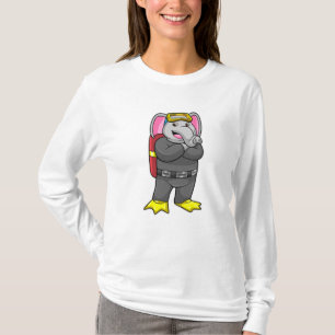 Camiseta Elefante como mergulhador com óculos de mergulho