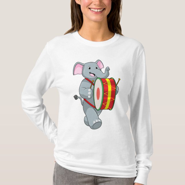 Camiseta Elefante como músico com tambor (Frente)