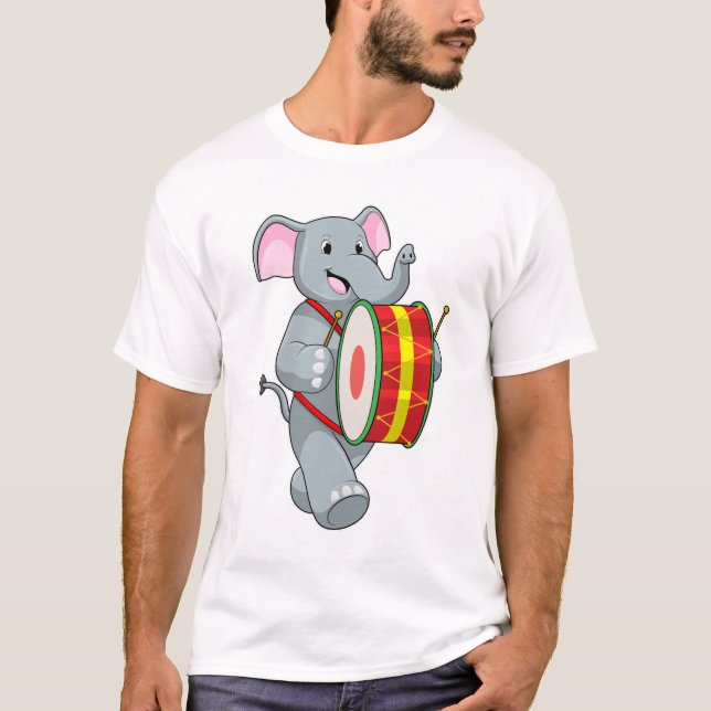 Camiseta Elefante como músico com tambor (Frente)