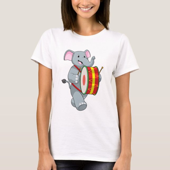 Camiseta Elefante como músico com tambor (Frente)