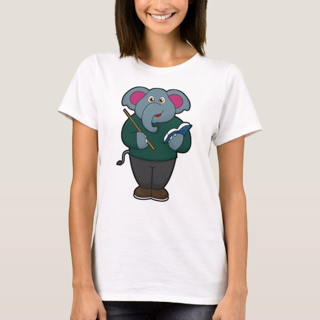 Camiseta Elefante como professor com livro e ponteiro (Frente)