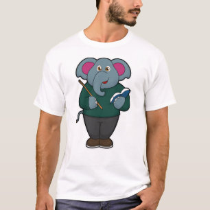 Camiseta Elefante como professor com livro e ponteiro
