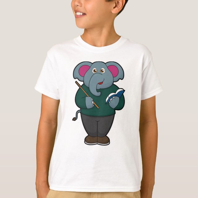 Camiseta Elefante como professor com livro e ponteiro (Frente)