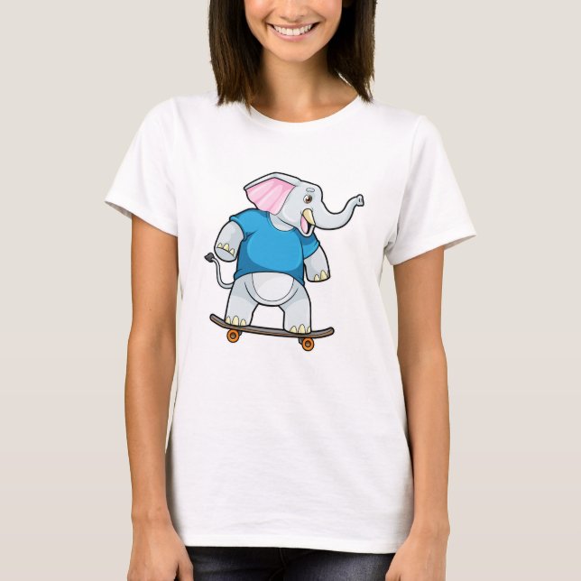 Camiseta Elefante como skater com skate (Frente)