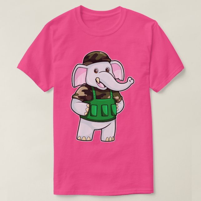 Camiseta Elefante como Soldado com Capacete Uniforme (Frente do Design)